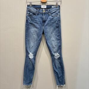 Frame Le High Skinny Distressed Jean Loehr Grove Blue - Size: 27